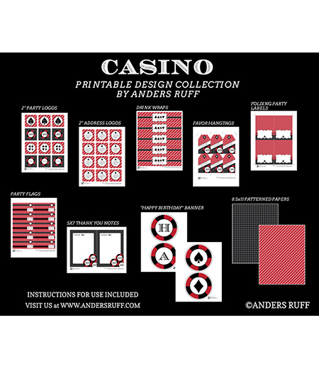 Casino Poker Vegas Birthday Party Printables Collection - Red